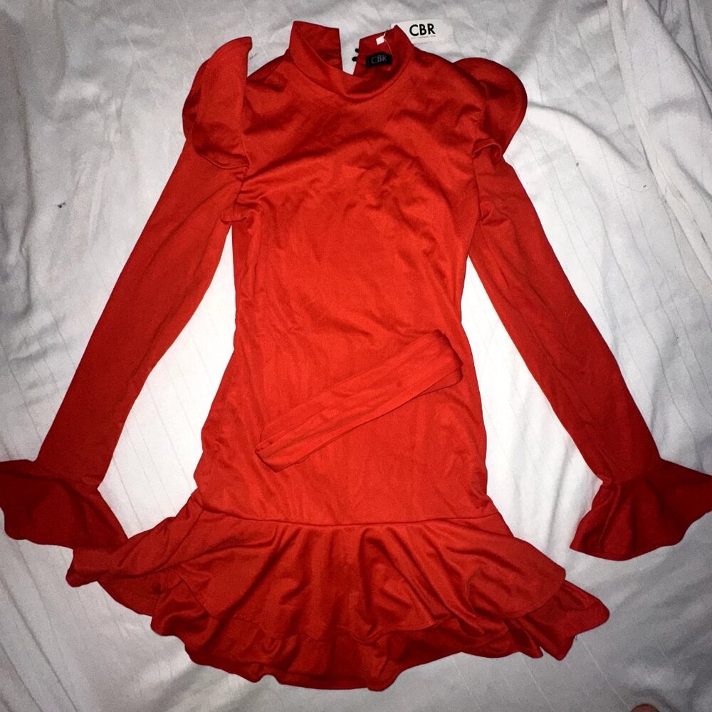 CBR Red Midi Dress | Flare Skirt & Tie Waist Belt | Size Small | NWT